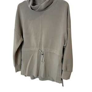 Varley Cowl Neck Drawstring Waist Sweatshirt Taupe Long‎ Sleeve Pullover